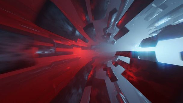 Аннотация Cinematic Cyberspace Tunnel Machine Space Sci-fi red blue light 3d render loop - Фото, изображение