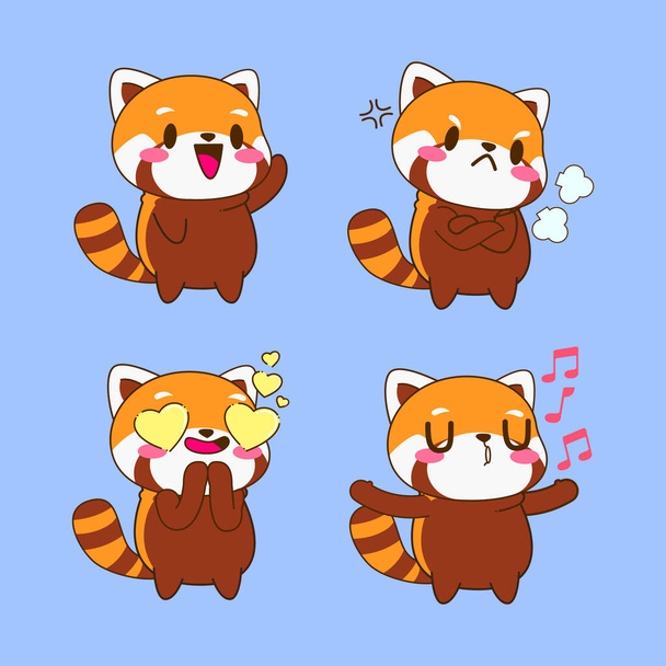 Tatlı kırmızı panda çizimi, kırmızı panda çıkartması - Vektör, Görsel