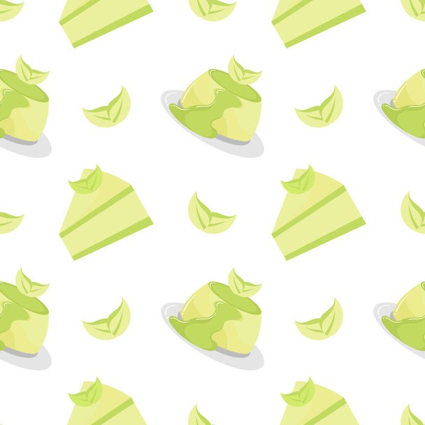 緑茶ケーキとプリンのシームレスなパターン - ベクター画像