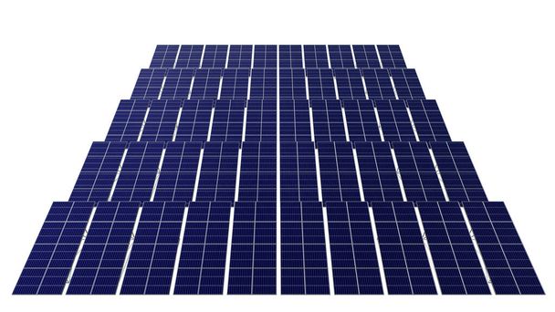 lotes de paneles solares con aislado ruta de recorte 3d render. - Foto, Imagen
