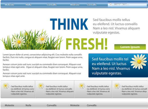 Blue-green website with flowers in grass - Vektor, kép