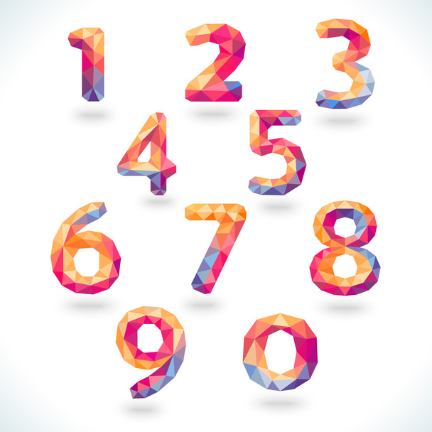 Numbers set in modern polygonal crystal style. Vector illustrati - Vector, afbeelding