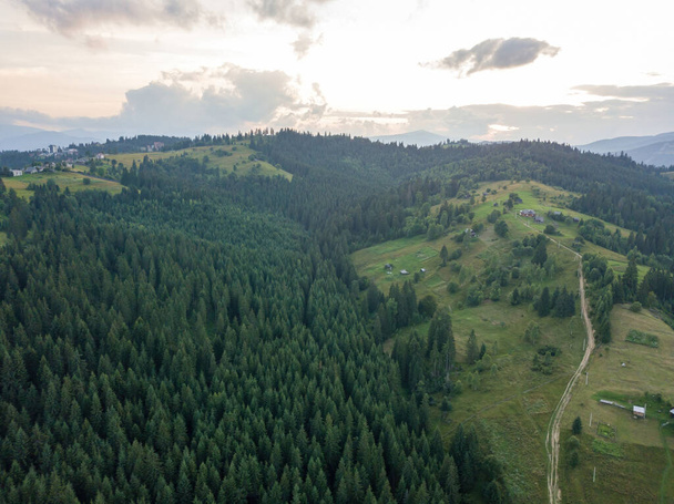Las montañas verdes de los Cárpatos Ucranianos en verano. Vista aérea del dron. - Foto, Imagen