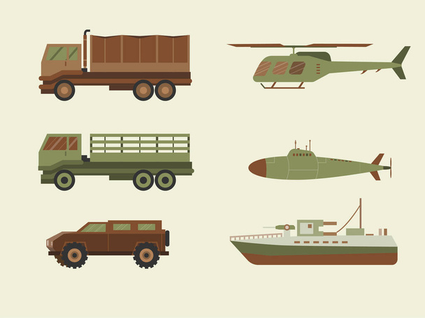 Conjunto de transporte del Ejército colección de vehículos de combate con tanques vehículos militares, Equipo para la guerra, ilustraciones vectoriales. - Vector, imagen