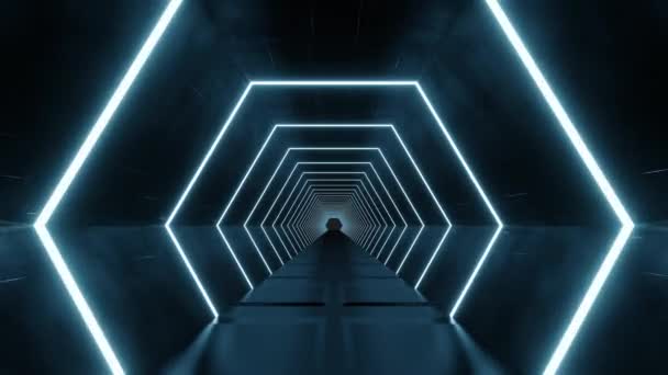 4k 3D animation. Flight in abstract sci-fi tunnel seamless loop. Futuristic motion graphics, high tech background. Time warp portal, lightspeed hyperspace concept. Glowing hi tech texture. Cyberpunk - Footage, Video
