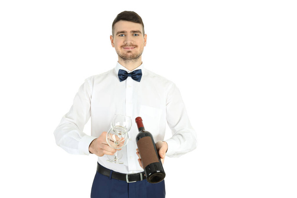 Young man waiter isolated on white background - Foto, immagini