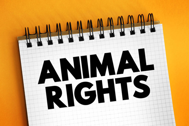 Diritti degli animali - filosofia secondo cui molti o tutti gli animali senzienti hanno un valore morale indipendente dalla loro utilità per l'uomo, concetto di testo su blocco note - Foto, immagini