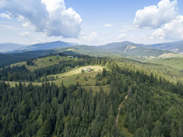 Las montañas verdes de los Cárpatos Ucranianos en verano. Día soleado. Vista aérea del dron. - Foto, Imagen