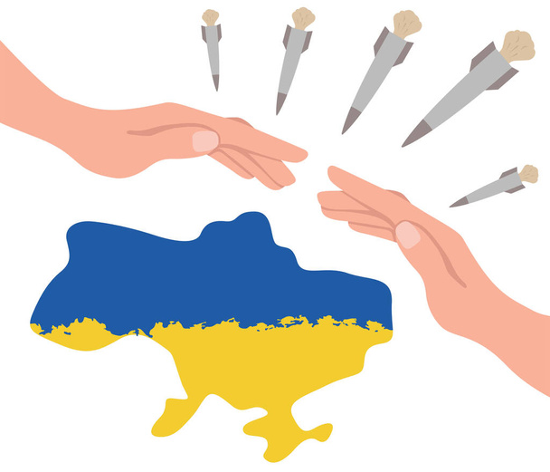 Σταματήστε τον πόλεμο στην Ουκρανία. Εικόνα της ειρήνης στην Ουκρανία. Προστασία από Ρώσους εισβολείς, βόμβες, τρομοκρατία. Σταματήστε τον πόλεμο και τη στρατιωτική επίθεση στην Ουκρανία έννοια αφίσα - Διάνυσμα, εικόνα
