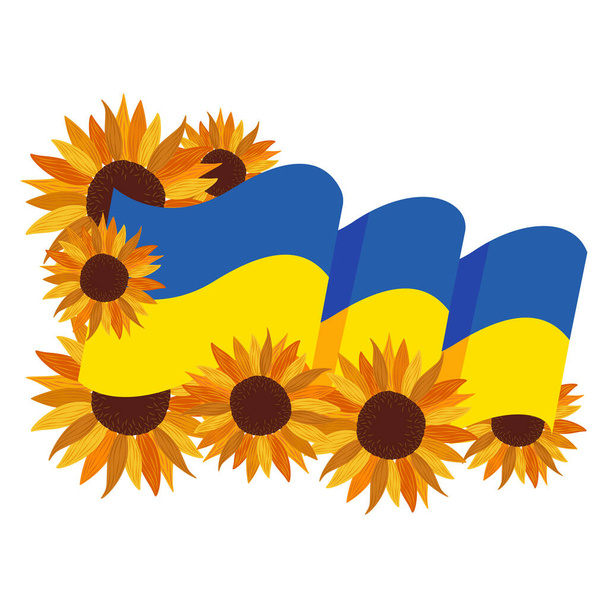 Ukrainan lippu. Vektori esimerkki Ukrainan lippu auringonkukissa  - Vektori, kuva