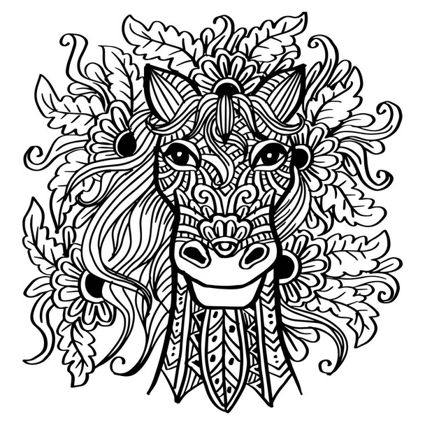 Hand drawn zentangle horse head illustration - Vettoriali, immagini