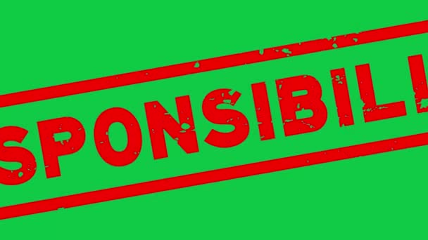 Grunge red responsibility word square rubber seal stamp zoomen auf grünem Hintergrund - Filmmaterial, Video