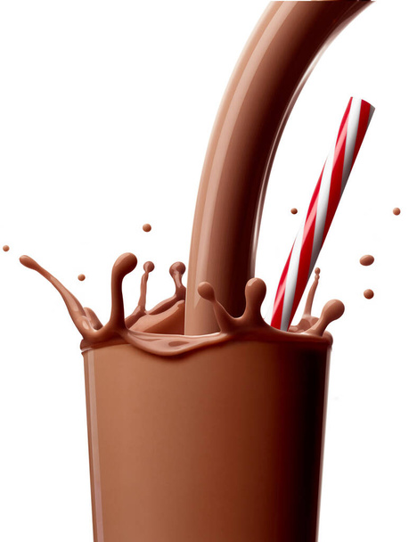 chocolate leche bebida salpicadura vidrio paja - Foto, Imagen