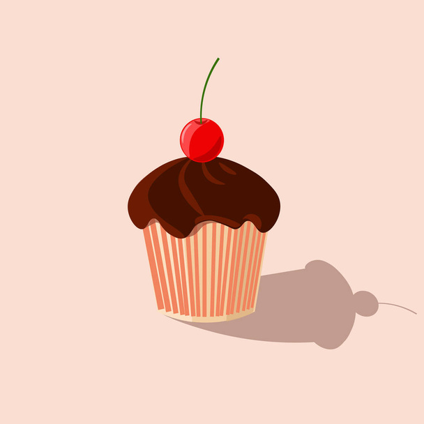 Geïsoleerd object op achtergrond, koekje design trendy illustratie van taart met kersen en chocolade glazuur. Ontwerp van lekker voor restaurants, banners, posters. - Vector, afbeelding