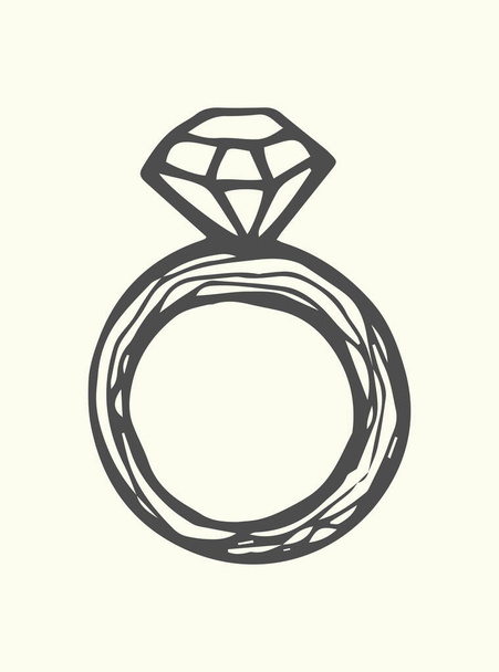 A ring with a diamond. Graphic hand drawn illustration. Vector. - Vector, Image