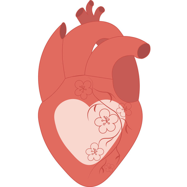 Emberi szív virágokkal sziluett vektor formátum. Orvosi illúzió stock image - Vektor, kép