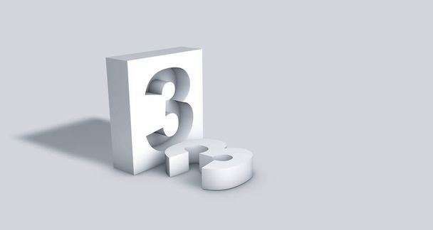 3D renderizar bloco de gesso com número 3 esculpido dentro - Foto, Imagem