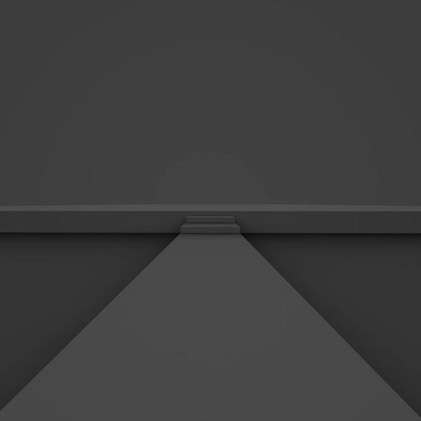 Трехмерный черный куб и бокс-подиум на минимальном студийном фоне. Абстрактная трехмерная иллюстрация геометрической формы объекта. Мбаппе для онлайн-бизнеса. - Фото, изображение