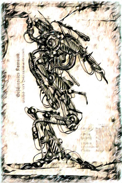 Cybernetic visions illustration of futuristic metallic science fiction male humanoid cyborg inside future world - Photo, Image