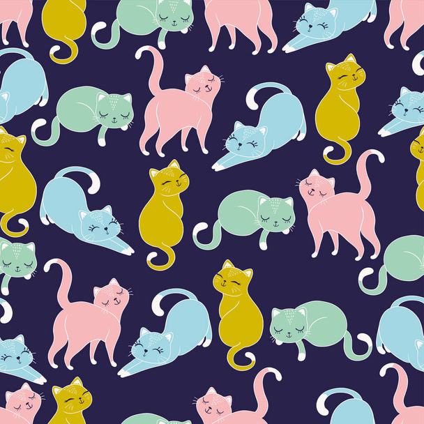 безморщинистый узор с симпатичными яркими кошками. векторная иллюстрация - Вектор,изображение