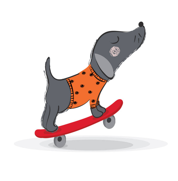 divertido perro de dibujos animados en el monopatín, vector de ilustración - Vector, imagen