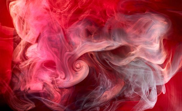Black and red ink background, colorful fog, abstract swirling ocean, acrylic paint pigment underwater, white smoke - Fotó, kép