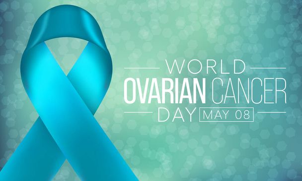 Il cancro ovarico mondiale viene osservato ogni anno l '8 maggio, è un gruppo di malattie che ha origine nelle ovaie, o nelle aree correlate delle tube di Falloppio e del peritoneo. Illustrazione vettoriale - Vettoriali, immagini