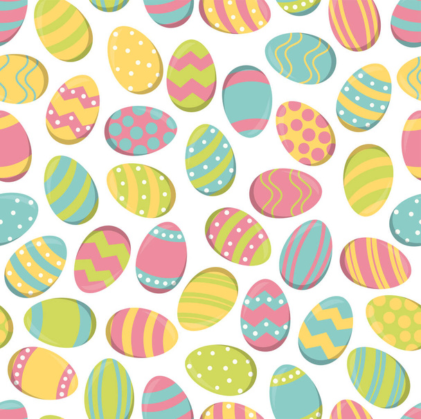 eps ilustração vetorial de fundo sem costura de ovos de páscoa pintados com padrão colorido diferente - Vetor, Imagem