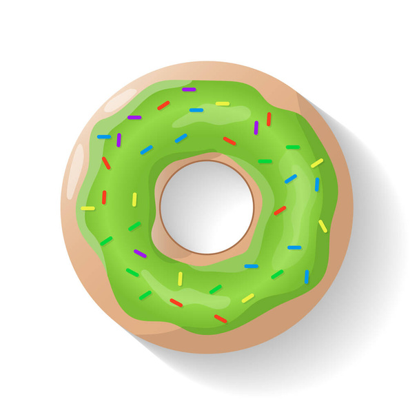 Donut isolated background. Cute donut. Colorful and glossy donut with green glaze and multicolored powder. Realistic vector illustration - Διάνυσμα, εικόνα