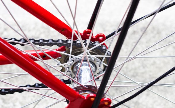 Red bike and back wheel - Foto, Bild