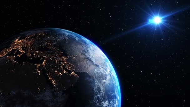 Πλανήτης Γη 3D τροχιακό animation με ρεαλιστική επιφάνεια γεωγραφία και σύννεφα - Πλάνα, βίντεο
