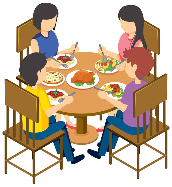 Família mesa de jantar ilustração isométrica - Vetor, Imagem