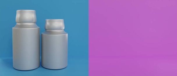 Pojemnik na butelki przedmiot do wstawiania szamponów lub produktów mydlanych Mydła szampony balsam kosmetyki pielęgnacja skóry lek makieta lub produkty stosowane w reklamie szpitala obraz 3D RENDER  - Zdjęcie, obraz