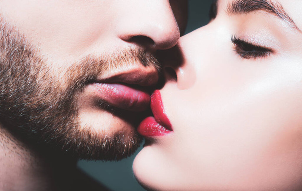 Sensual kiss. Young couple making love. Kisses lovers. Passionate kissing. - Zdjęcie, obraz