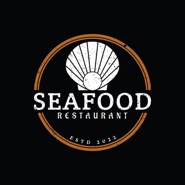 Vintage Retro Seafood Seashell Pearl Oester Scallop Shell Oester Cockle Clam Mossel Logo restaurant ontwerp - Vector, afbeelding
