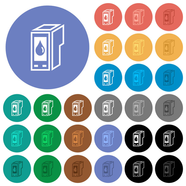 Ink cartridge outline multi colored flat icons on round backgrounds. Included white, light and dark icon variations for hover and active status effects, and bonus shades. - Vector, Image