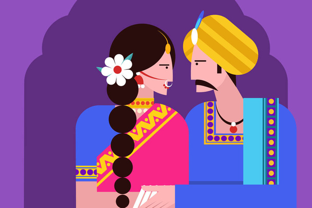 Ilustrace tradičně oblečeného indického muže a ženy - Vektor, obrázek