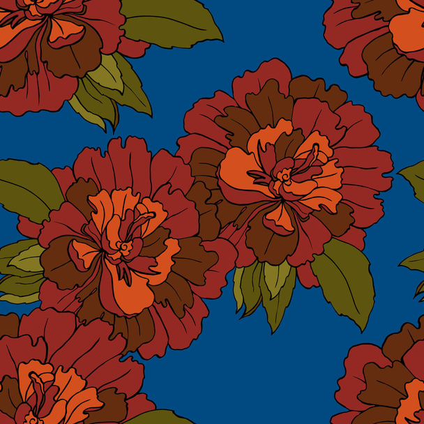 Flores decorativas peonía sobre fondo azul. Patrón sin costura floral. - Foto, Imagen