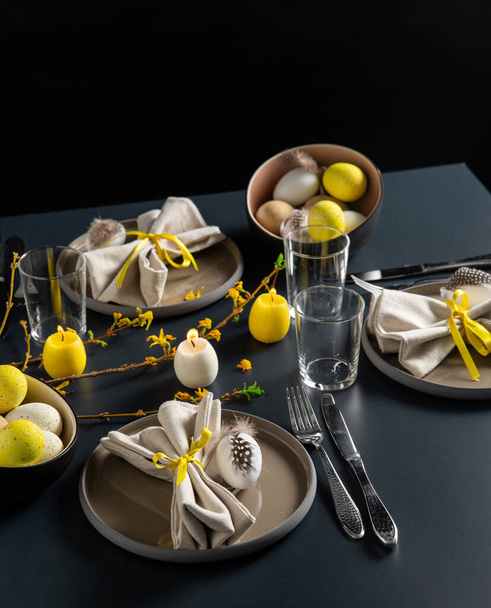 close up of easter table serving over black - Photo, image