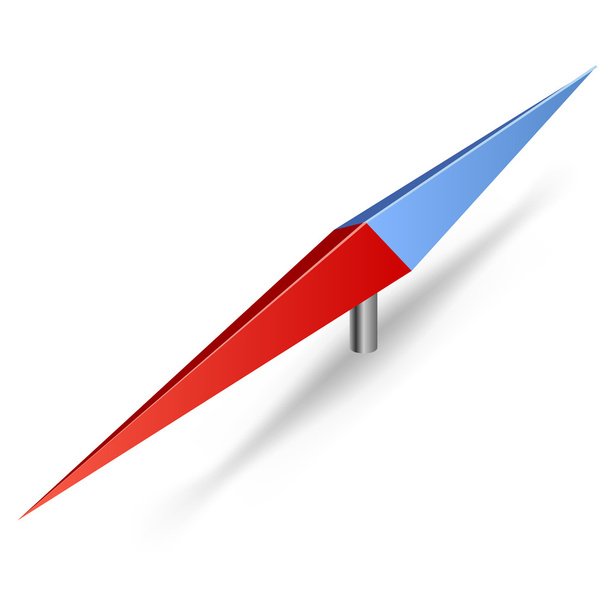3D red and blue compass arrow isolated on white background. - Vektori, kuva