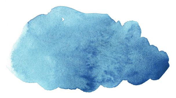 Синя акварельна рука намальована пляма на текстурі зерна білого паперу. Абстрактний колір води художній пензлик фарба сплеск фону
 - Фото, зображення