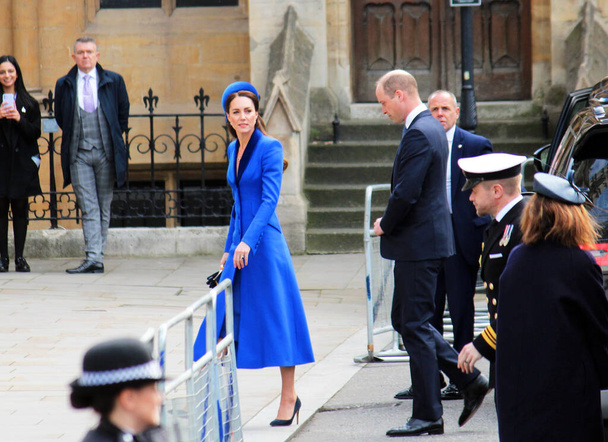London, UK - 03.14.2022: Kate Middleton and Prince William arrive at Commonwealth day at Westminster Abbey, Westminster, London  - Fotografie, Obrázek