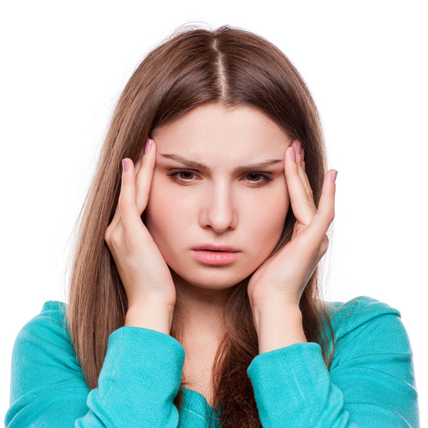 Woman with headache, migraine, stress, insomnia, hangover - Photo, image