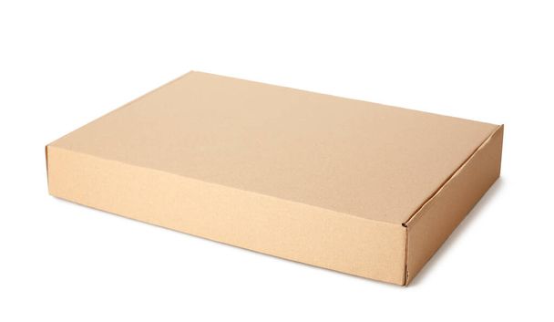 One closed cardboard box isolated on white - Fotoğraf, Görsel