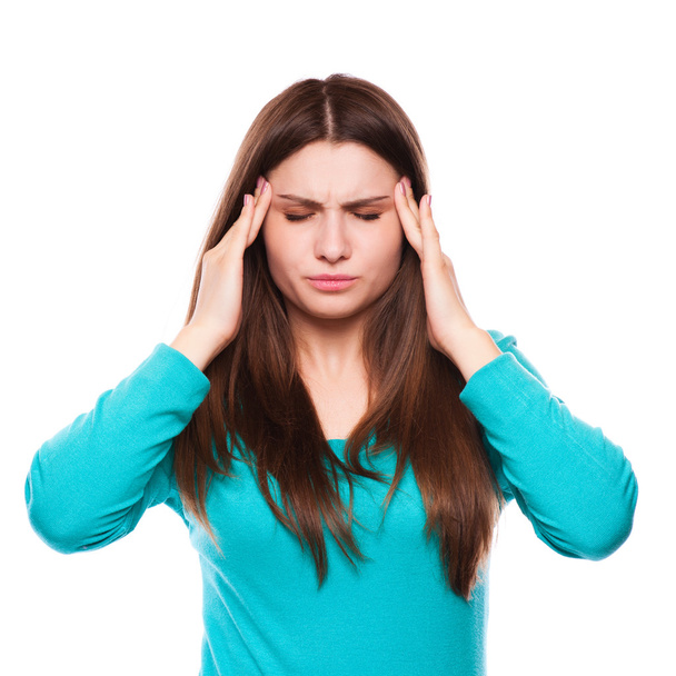 Woman with headache, migraine, stress, insomnia, hangover - Zdjęcie, obraz