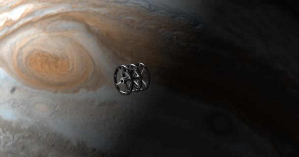 Nave espacial sobrevoando Júpiter planeta superfície - Filmagem, Vídeo
