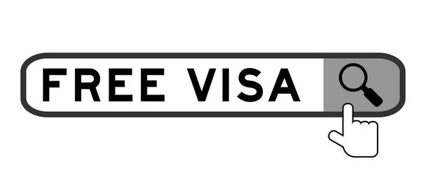 Zoeken banner in woord gratis visum met de hand over vergrootglas pictogram op witte achtergrond - Vector, afbeelding
