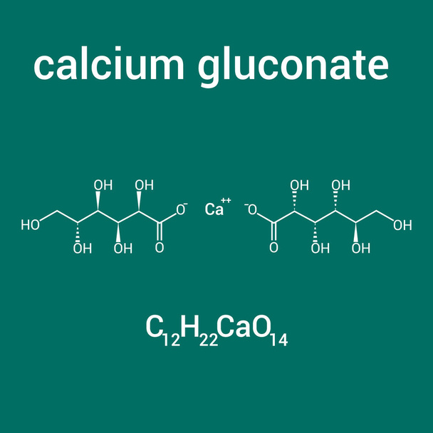 a kalcium-glükonát kémiai szerkezete (C12H22CaO14) - Vektor, kép