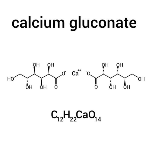 estructura química del gluconato de calcio (C12H22CaO14) - Vector, Imagen
