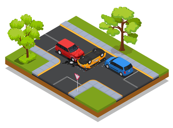 Car Accidents Isometric Composition - Vector, Image